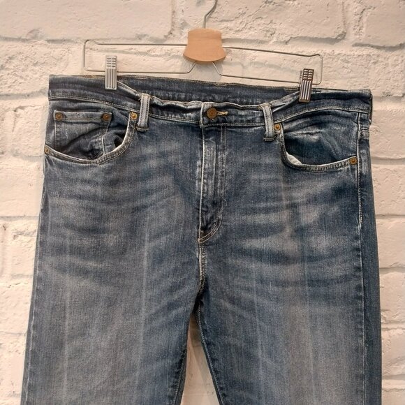 Levis 513 Jeans Mens 38x32 Blue Denim Whiskers Straight Leg Faded Stretch - Picture 3 of 12